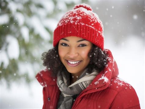 Premium AI Image | african american woman enjoys the winter snowy day in playful emontional ...