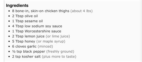 Low Sodium Soy Sauce, Sesame Oil, Worcestershire Sauce, Chicken Thighs, Lime Juice, Garlic ...