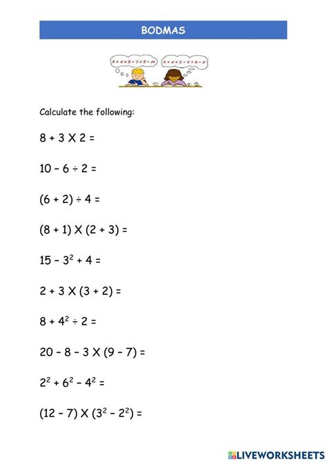 BODMAS (Order of Operations) worksheet | Live Worksheets - Worksheets Library