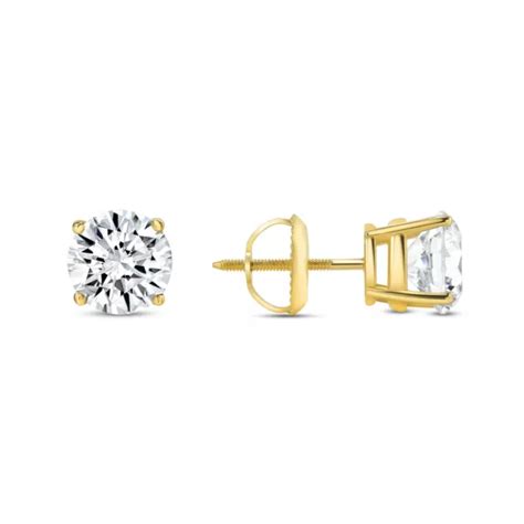 3.50 CT CREATED Diamond Round Real 14K Yellow Gold Earrings Studs Screw Back $274.96 - PicClick