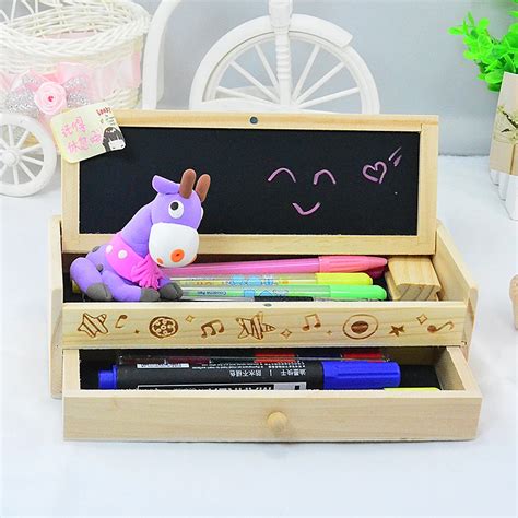 Free shipping Korea stationery lovely pencil box multifunctional wooden diy drawer stationery ...