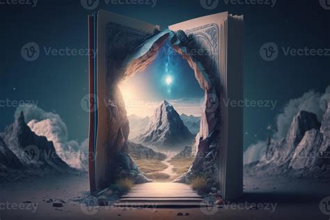 a fantastic open book, with a mysterious and magical portal leading to another world opening up ...