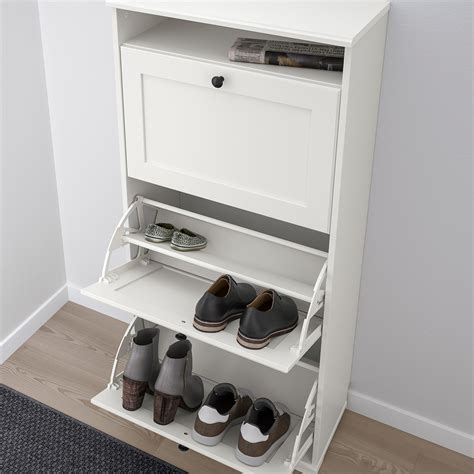 BRUSALI Shoe cabinet with 3 compartments, white, 24x511/8" - IKEA