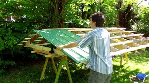 slanted roof image: Corrugated metal roof for shed