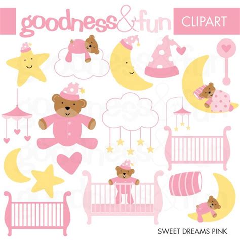 Sweet Dreams Pink Clipart Digital Baby Nursery Clipart Instant Download ...