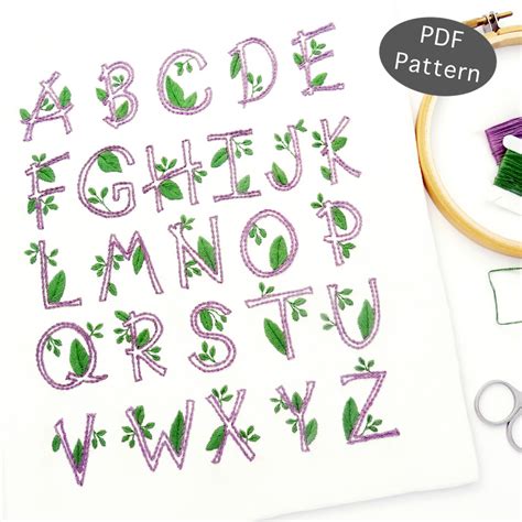 Nature Alphabet Hand Embroidery Pattern - Wandering Threads Embroidery