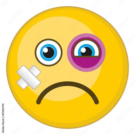 Sad face with black eye and band aid. Victim emoji Stock Vector | Adobe ...