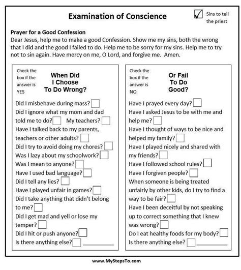 Examination of Conscience for Kids to Use Before Confession. - Etsy