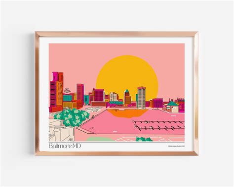 Baltimore Skyline Art Print Digital Download 16x20 Inches Retro Wall ...