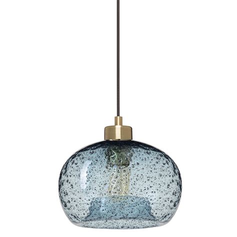 CASAMOTION Mini Pendant Light Handblown Rustic Seeded Glass Hanging Light,Light Blue,Brushed ...