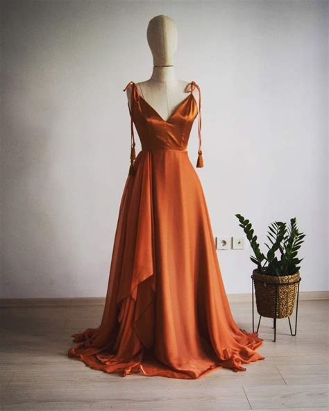 Copper Rust Asymmetric Bridesmaid Dress Handmade Burnt - Etsy