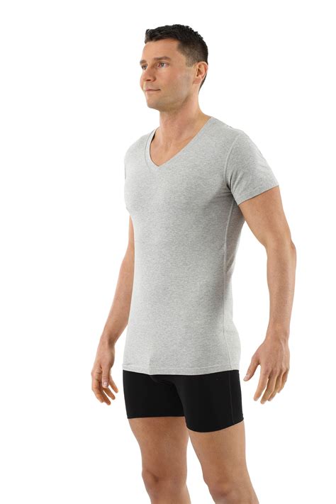 ALBERT KREUZ | Men's organic stretch cotton undershirt with short sleeves and v-neck gray