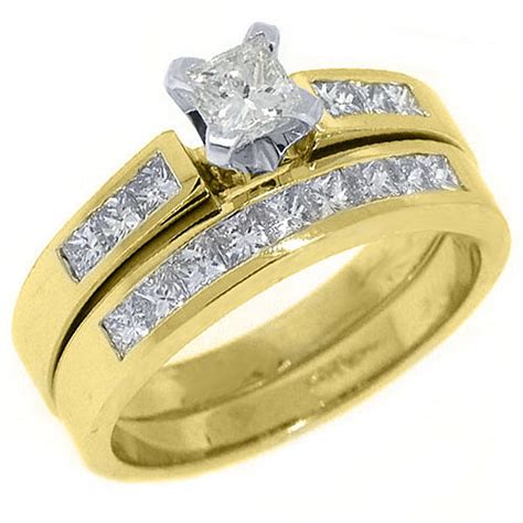 TheJewelryMaster - 14k Yellow Gold 1.44 Carats Princess Cut Diamond Engagement Ring Bridal Set ...