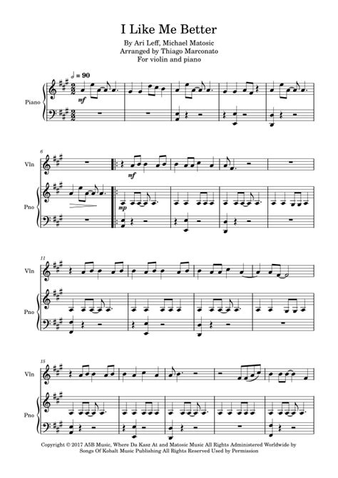 I Like Me Better (arr. Thiago Marconato) by Lauv Sheet Music for Violin ...