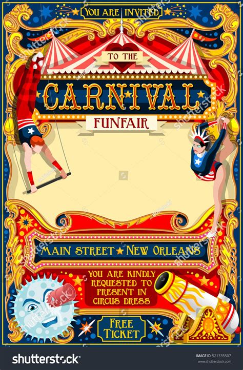 Circus juggler show Retro Template. Cartoon Poster Invite. Kids game ...
