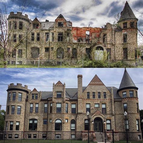 Before and After of the James Scott Mansion built in 1887 in Detroit, MI, photo by @breathing ...