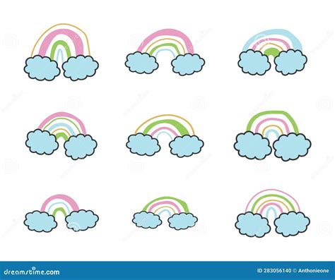 Set of Colorful Rainbow with Clouds Aesthetic Element Art Decoration ...