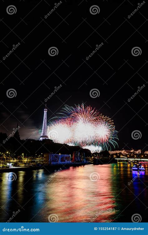 Fireworks in Paris for Bastille Day Stock Image - Image of flare ...