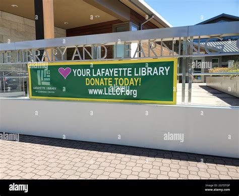 Facade with signage at the Lafayette Public Library in Lafayette, California, May 4, 2021 Stock ...