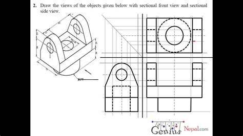 Engineering Drawing Tutorials / Orthographic Drawing with Sectional ...