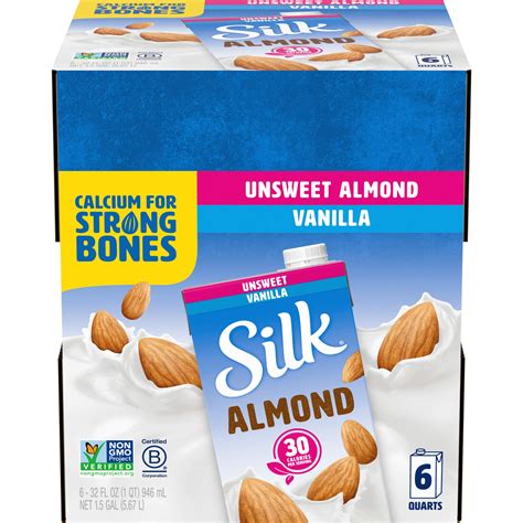 Silk Almond Milk, Unsweetened Vanilla, 32 Fluid Ounce (Pack of 6 ...