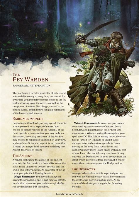 [5e] Ranger Archetype - The Fey Warden - Feedback appreciated! | Dnd 5e homebrew, Dungeons and ...