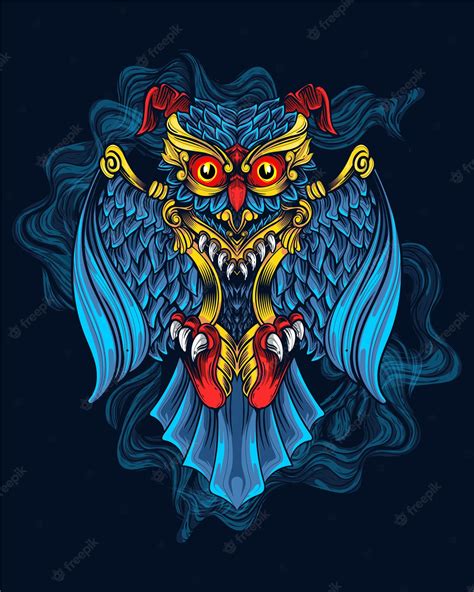 Premium Vector | Blue owl artwork with ornament