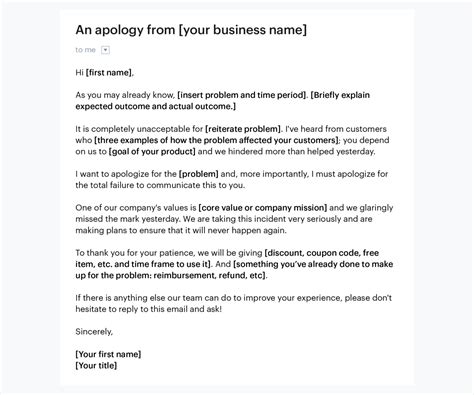 Business Apology Email Example for Customer Service: A Personalized Template