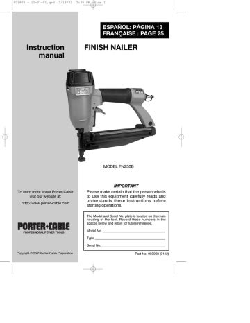 Porter-Cable FN250B Instruction manual | Manualzz