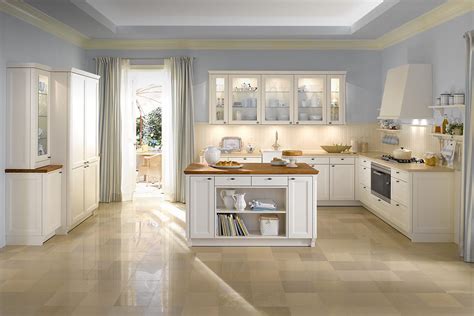 Amazing Country Slyle Of Kitchen Design With Light Blue Wall And White Kitchen Cabinet With ...