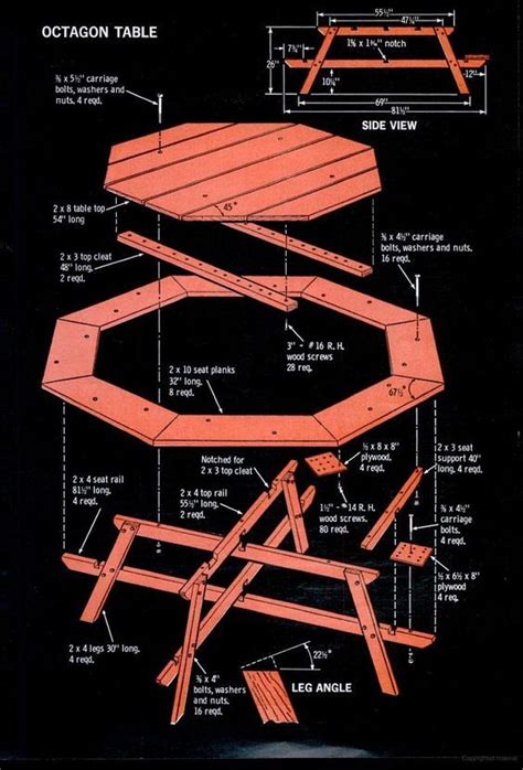 Hexagonal Picnic Table Plan from Popular Mechanics | Picnic table plans