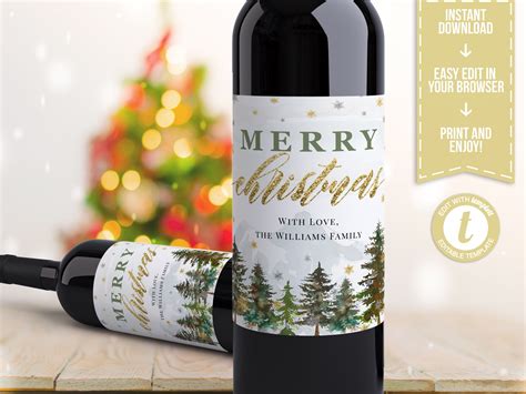 Merry Christmas Wine Label Instant Download Personalized Holidays Wine ...