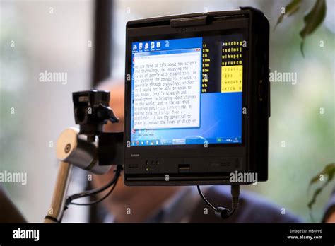 Professor Stephen Hawking ACAT intel computer screen is pictured as he speaks to media at a ...