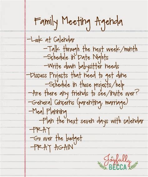 Joyfully Becca: Family Meeting Agenda