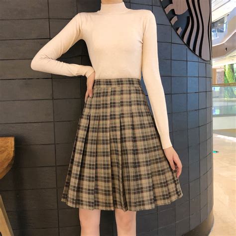 Knee Length Black Plaid Skirt School Girl Plus Size Knee Pleated PLAID SKIRTS · Dressromantic ...