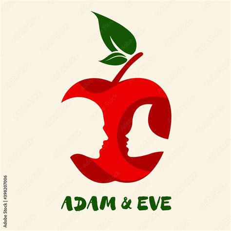 Apple symbol with Adam & Eve's portraits in negative space. Female and male faces in a symbolic ...