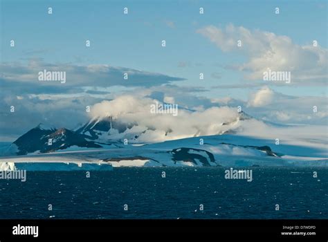 Antarctic sound Graham Land tabular iceberg continental mountains glaciers and ocean Stock Photo ...