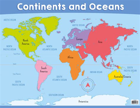 Study Map Of Continents And Oceans