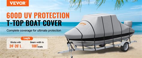 VEVOR T Top Boat Cover, 24'-26' Waterproof Trailerable T-Top Boat Cover, 600D Marine Grade PU ...