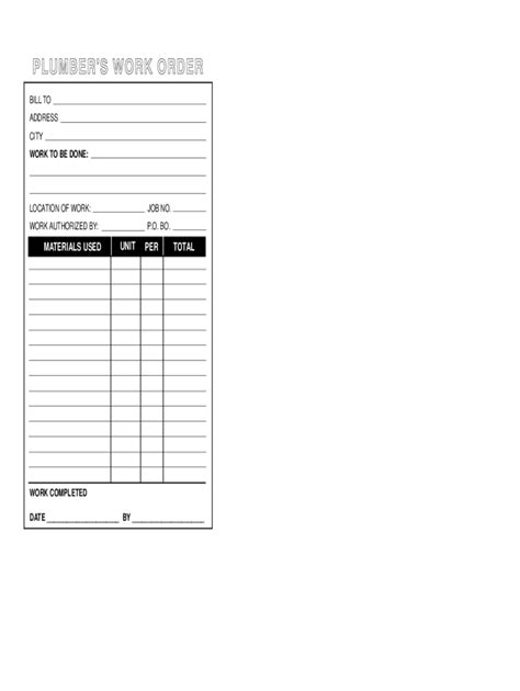 Plumbing Work Order Template - Fill Online, Printable, Fillable, Blank | pdfFiller