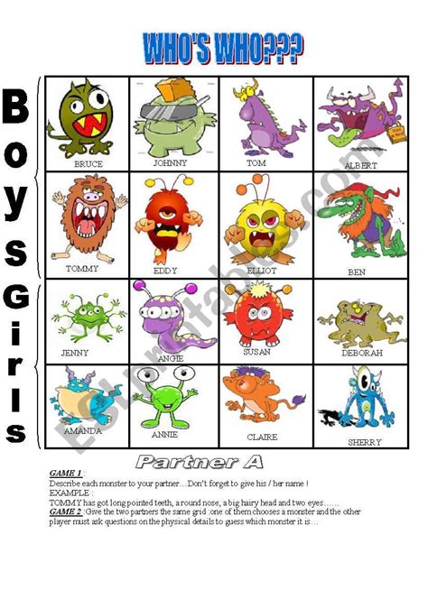 Who´s who???Monsters! - ESL worksheet by Blumette