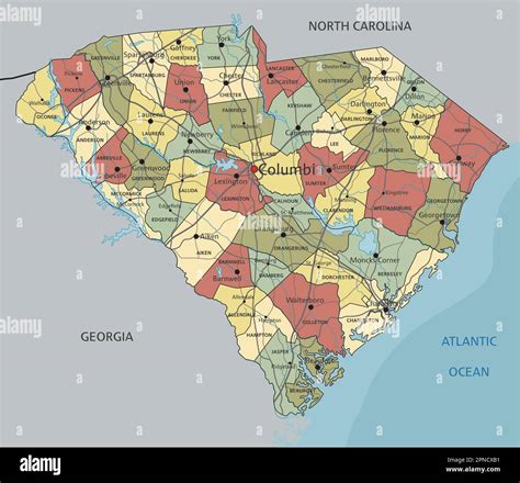 Carolina del Sur - Altamente detallado mapa político editable con ...