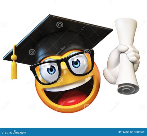 Emoji Graduate Student Isolated on White Background, Emoticon Wearing Graduation Cap Holding ...