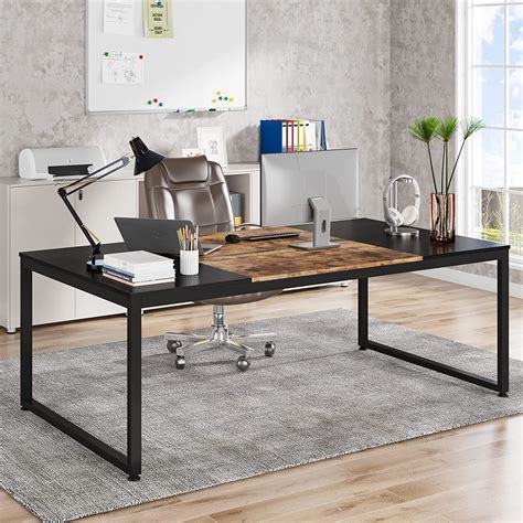 Tribesigns 70.8 Inch Executive Desk, Large Home Office Workstation, Black and Brown - Walmart.com