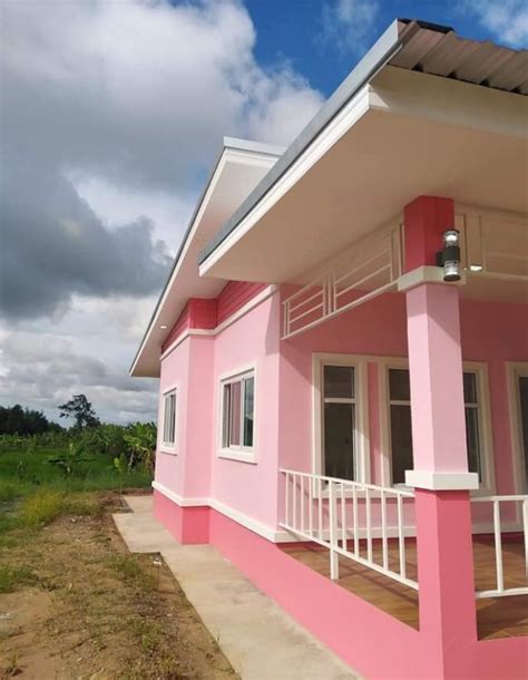 Attractive pink house with three bedrooms - Pinoy House Plans