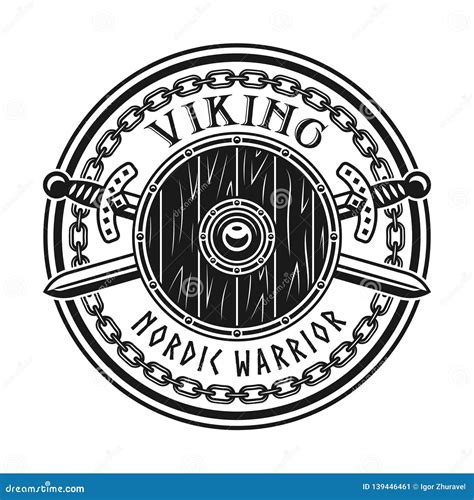 Viking Vector Emblem with Round Shield and Swords Stock Vector ...