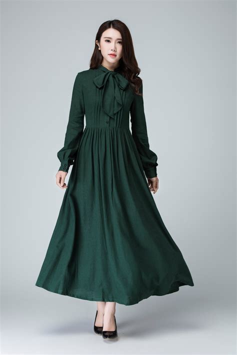 shirt dress linen shirt dress jade green dress Dark jade