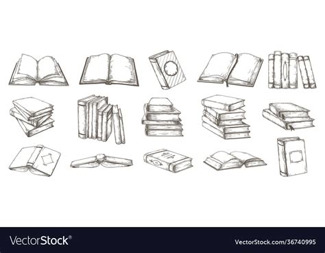 Hand drawn books black and white pencil sketch Vector Image