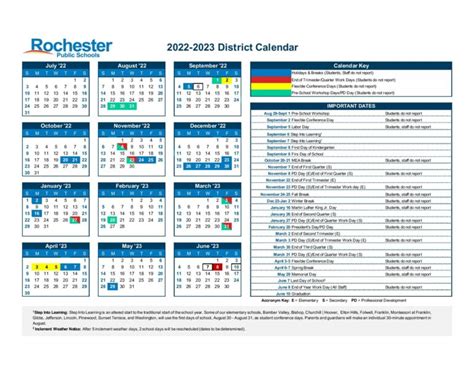 Rochester Public Schools Calendar 2022-2023 in PDF