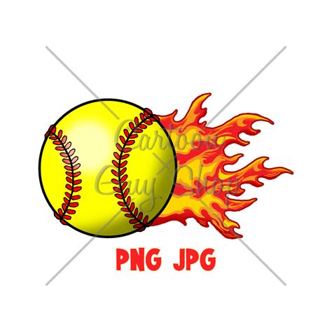 Softball Clipart Flaming Softball PNG JPG Cartoon - Etsy